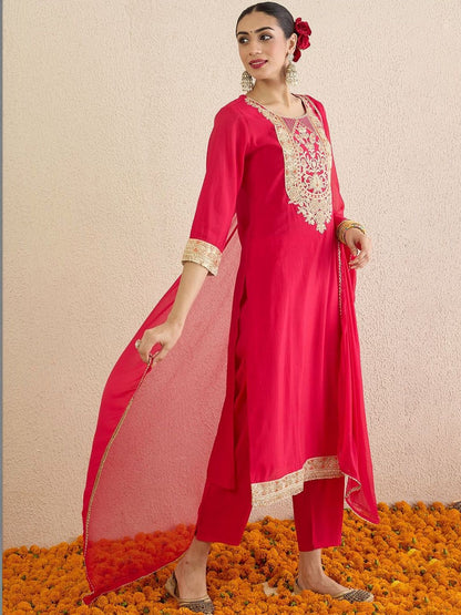Women Ethnic Motifs Embroidered Regular Thread Work Kurta with Trousers & With Dupatta