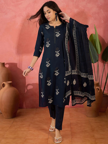 Dhiyona SN Women's Floral Printed Kurta & Trousers With Dupatta