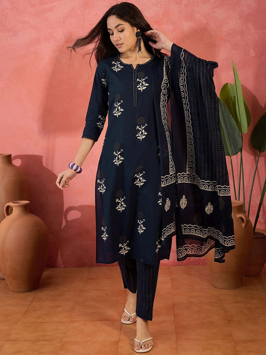 Dhiyona SN Women's Floral Printed Kurta & Trousers With Dupatta