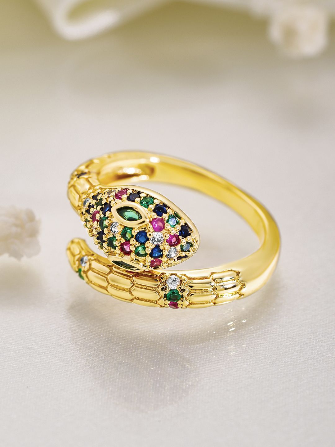 Dhiyona RJ Women's 22K Gold Plated Cubic Zirconia-Studded Adjustable Finger Ring