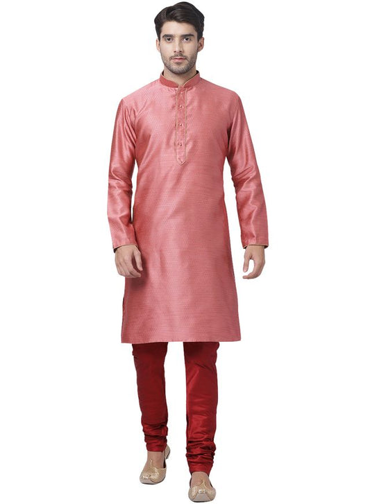 Men's Pink Silk Blend Straight Kurta Pyjama Set