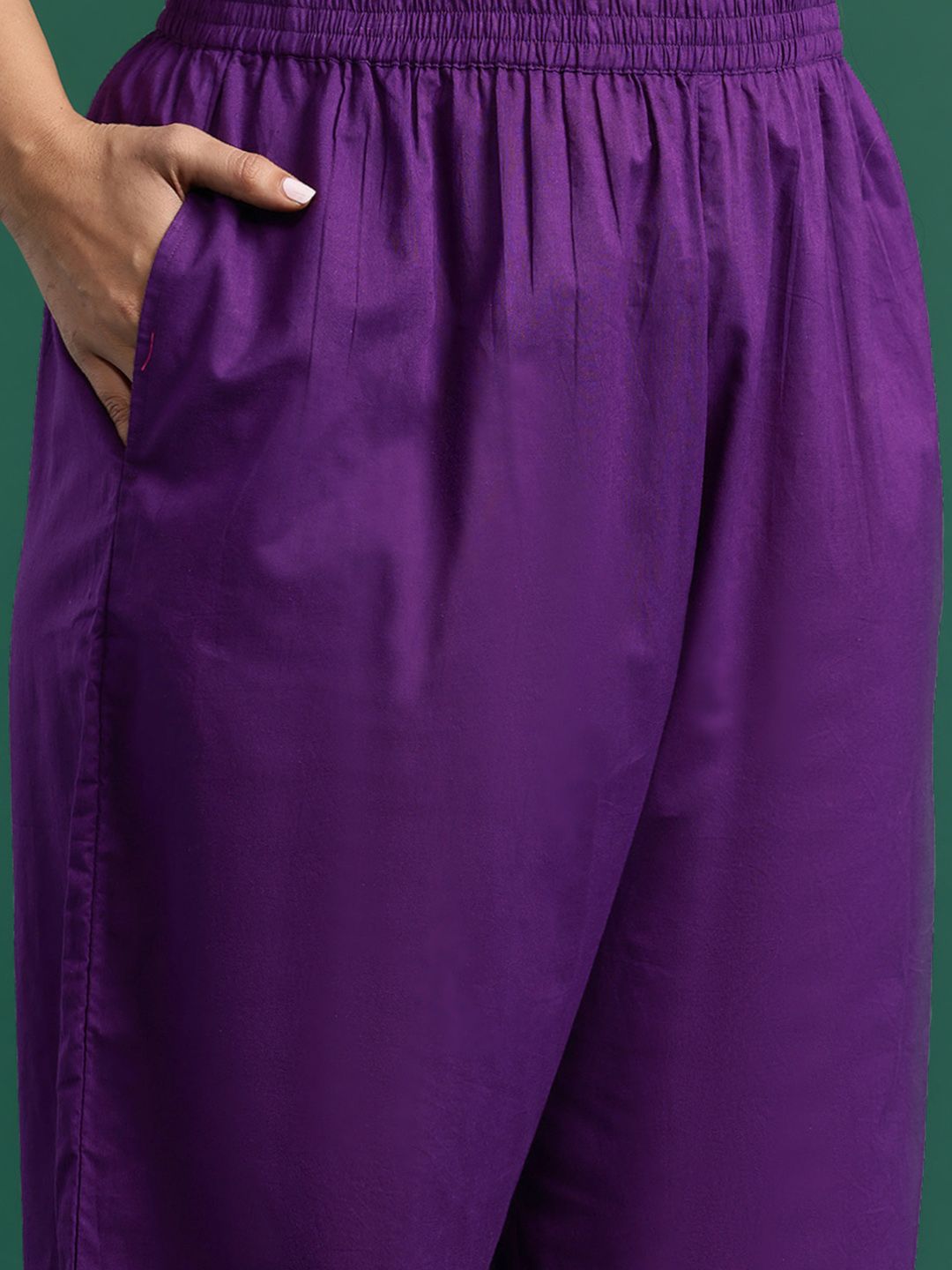 Ethnic Motifs Print Mirror Work Pure Cotton Kurta with Palazzos & Dupatta