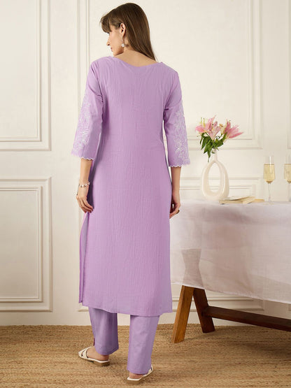 Floral Printed Thread Work Pure Cotton Kurta With Palazzos