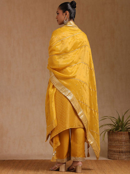 Dhiyona SO Women's Woven Design Ethnic Motifs Sequinned Straight Kurta with Trouser & Dupatta