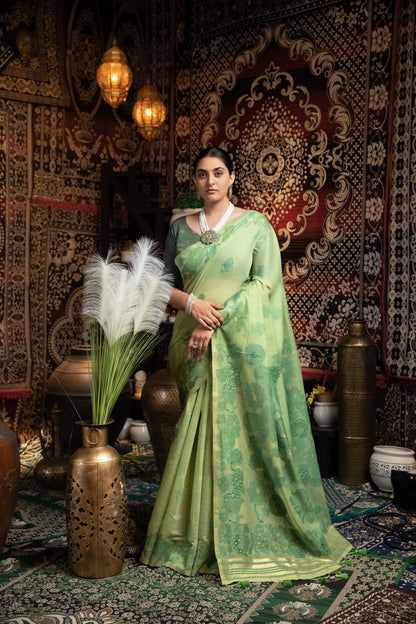 Dhiyona GR Women's Devanshi Green Soft Cotton Jamdani Saree