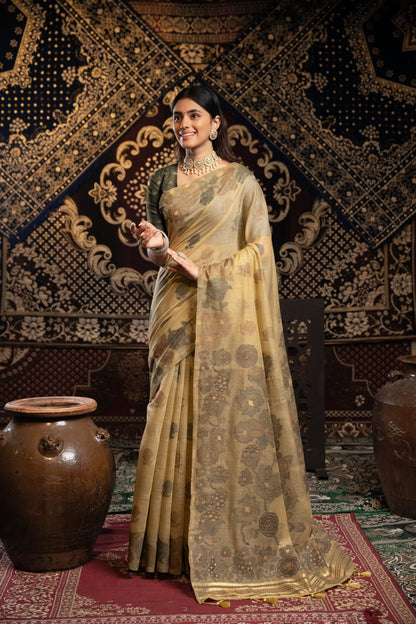 Dhiyona GR Women's Devanshi Light Brown Soft Cotton Jamdani Saree