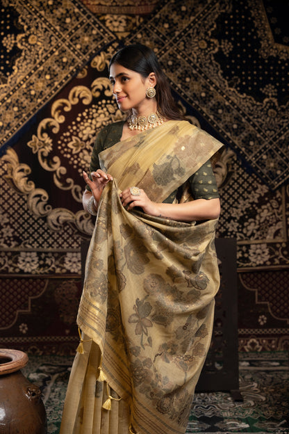 Dhiyona GR Women's Devanshi Light Brown Soft Cotton Jamdani Saree