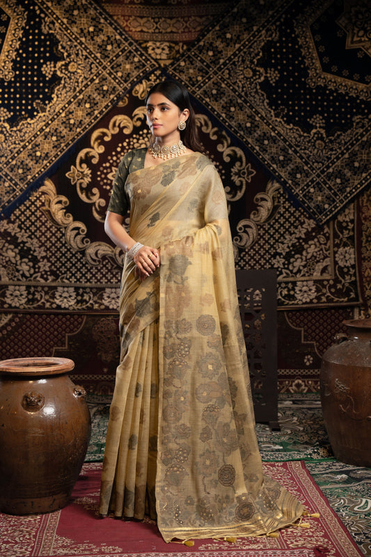 Dhiyona GR Women's Devanshi Light Brown Soft Cotton Jamdani Saree