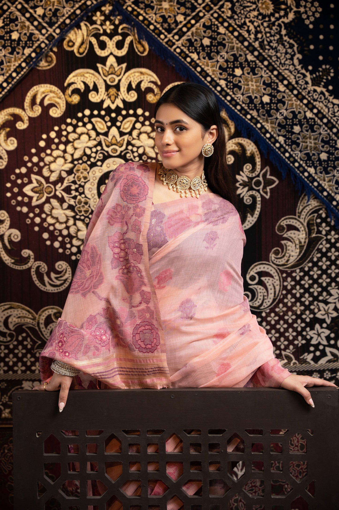 Dhiyona GR Women's Devanshi Pink Soft Cotton Jamdani Saree