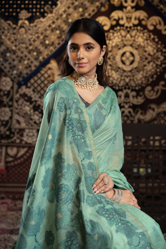 Dhiyona GR Women's Devanshi Blue Soft Cotton Jamdani Saree