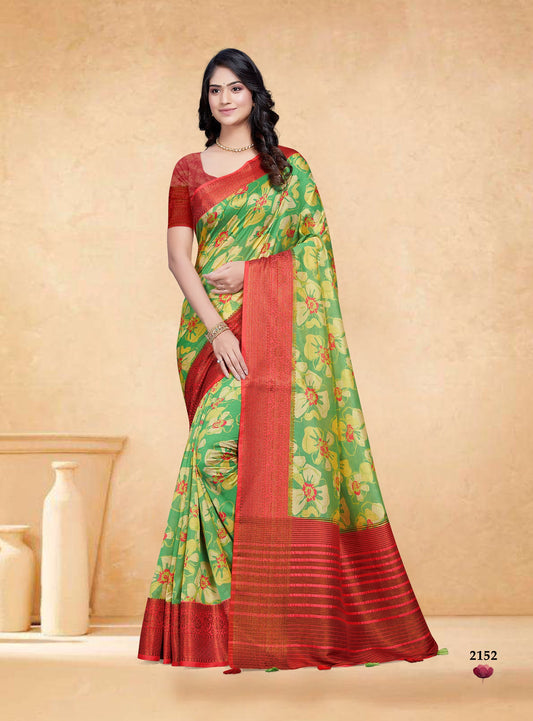 Dhiyona GR Women's Devsena Pista Green Tussar Silk Digital Print Saree