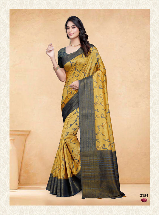 Dhiyona GR Women's Devsena Mustard Yellow Tussar Silk Digital Print Saree