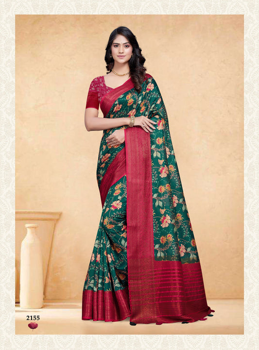 Dhiyona GR Women's Devsena Cucumber Green Tussar Silk Digital Print Saree
