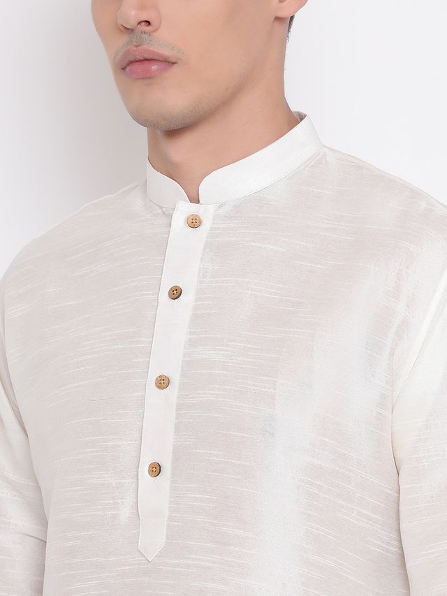Men's Cream Silk Blend Pathani Kurta and Dhoti Set