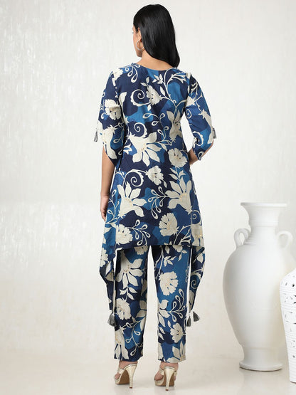 Dhiyona SO Women's Women Floral Regular Sequinned Kurta with Trousers