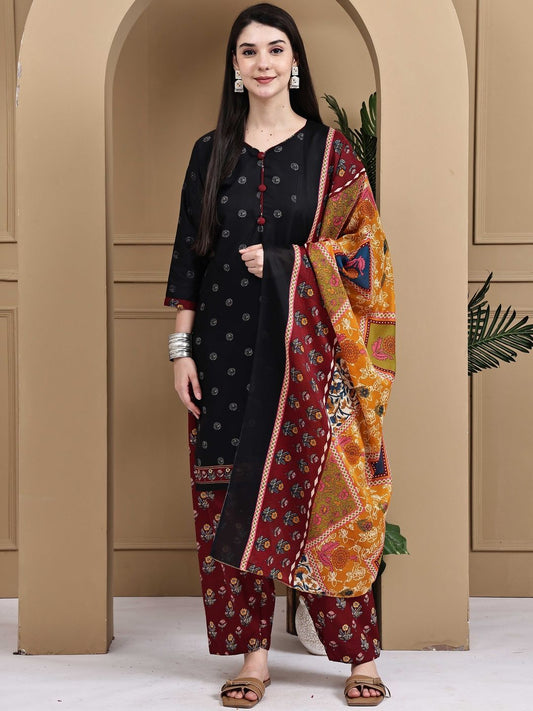 Dhiyona KL Women Printed Cotton Blend Kurta Sets With Dupatta