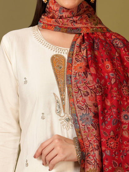 Dhiyona PA Meher Floral Woven Design Kani Woolen Shawl