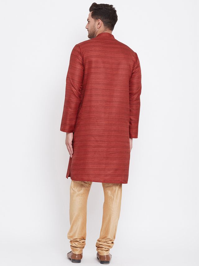 Men's Maroon Silk Blend Straight Kurta Pyjama Set