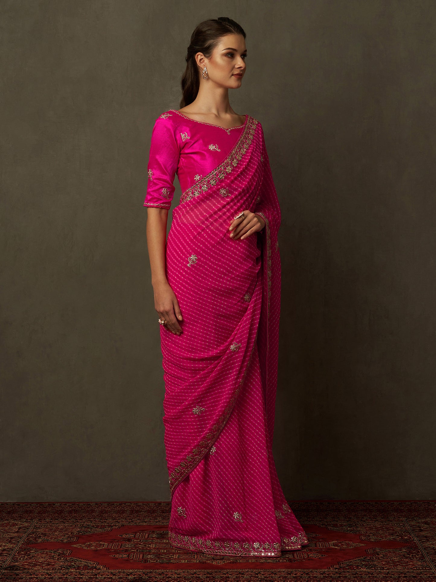 Women's Georgette Pink Embellished Designer Saree With Blouse Piece