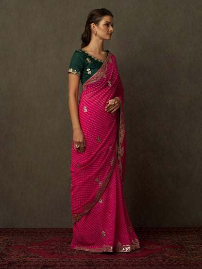 Women's Georgette Pink Embellished Designer Saree With Blouse Piece