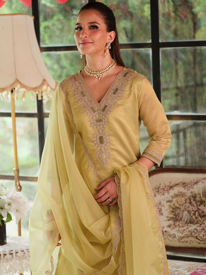 Dhiyona IE Women Ethnic Motifs Embroidered Kurta with Trousers & With Dupatta Kurta Sets