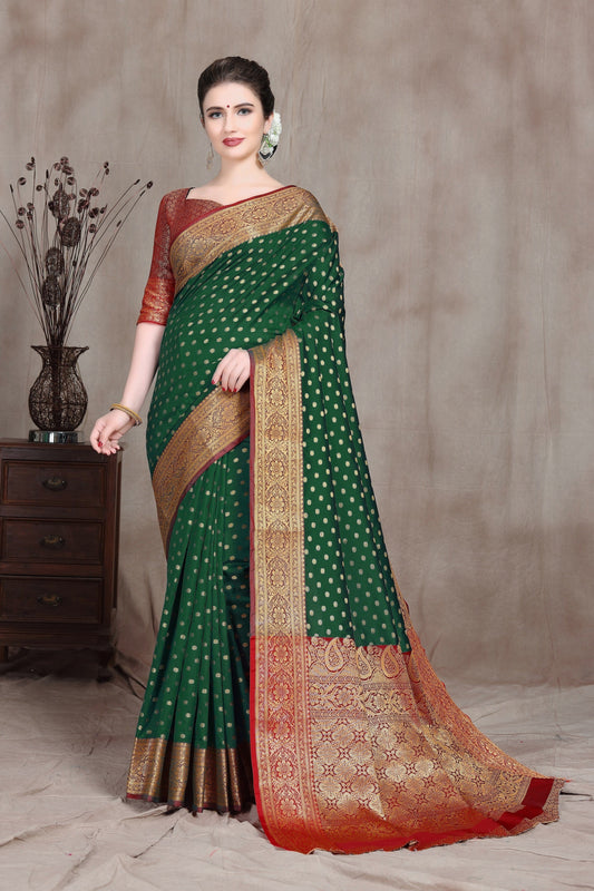 Dhiyona GR Women's Dhruvi Green Cotton Silk Banarasi Booti Saree