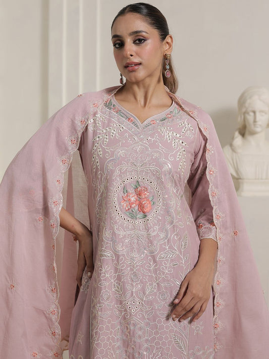 Women Floral Embroidered Cotton Kurta with Trousers & Dupatta