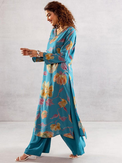 Dhiyona IS Women's Women Floral Printed Regular Kurta with Trousers