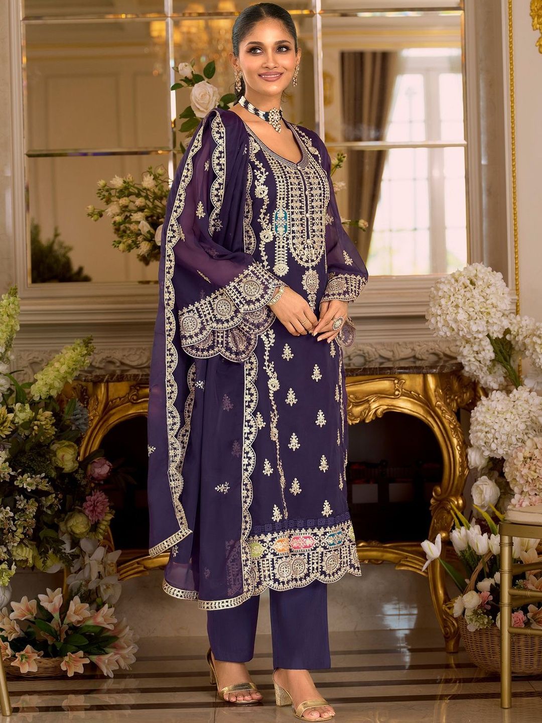 Women Ethnic Motifs Embroidered Kurta with Trousers & Dupatta