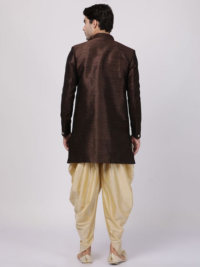 Men's Brown Silk Blend Straight Sherwani Set