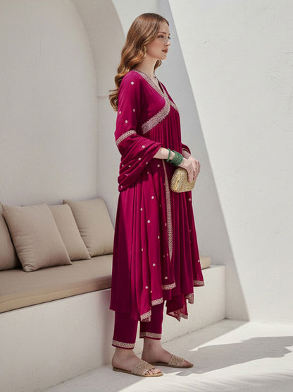 Dhiyona CH Women Ethnic Motifs Embroidered Panelled Thread Work Kurta with Trousers & With Dupatta