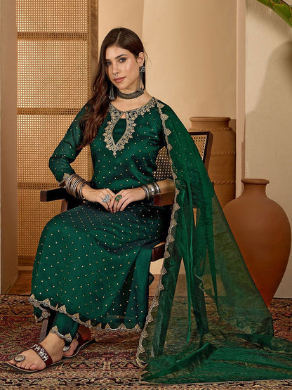 Dhiyona SN Women's Ethnic Motifs Embroidered Anarkali Kurta with Trouser & Dupatta