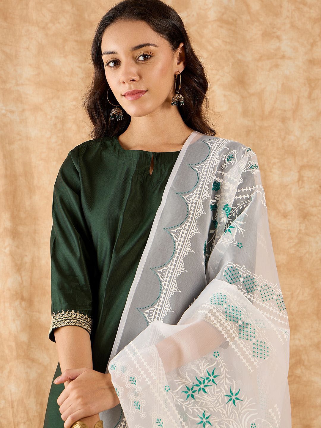 Dhiyona IE Straight Sequinned Liva Kurta with Palazzos & Dupatta
