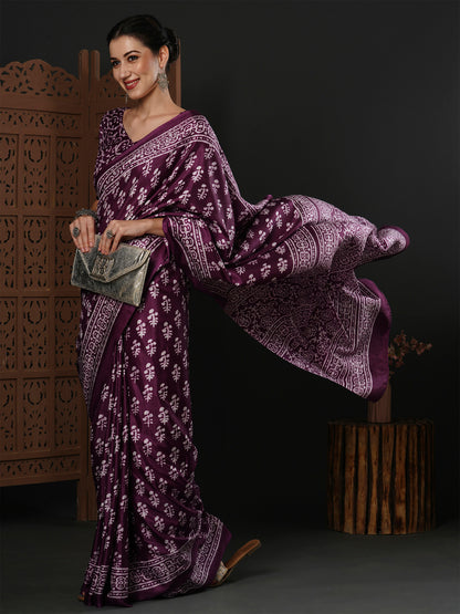 Women's Dola Silk Purple Printed Designer Saree With Blouse Piece