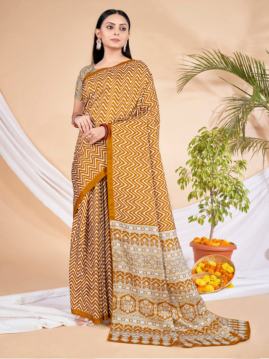 Women's Dola Silk Mustard Printed Designer Saree With Blouse Piece