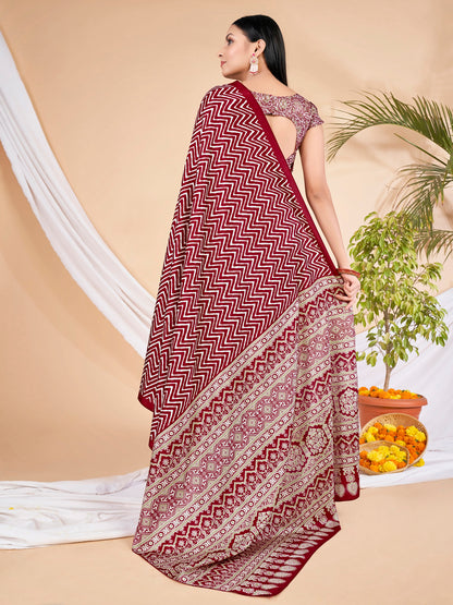Women's Dola Silk Red Printed Designer Saree With Blouse Piece