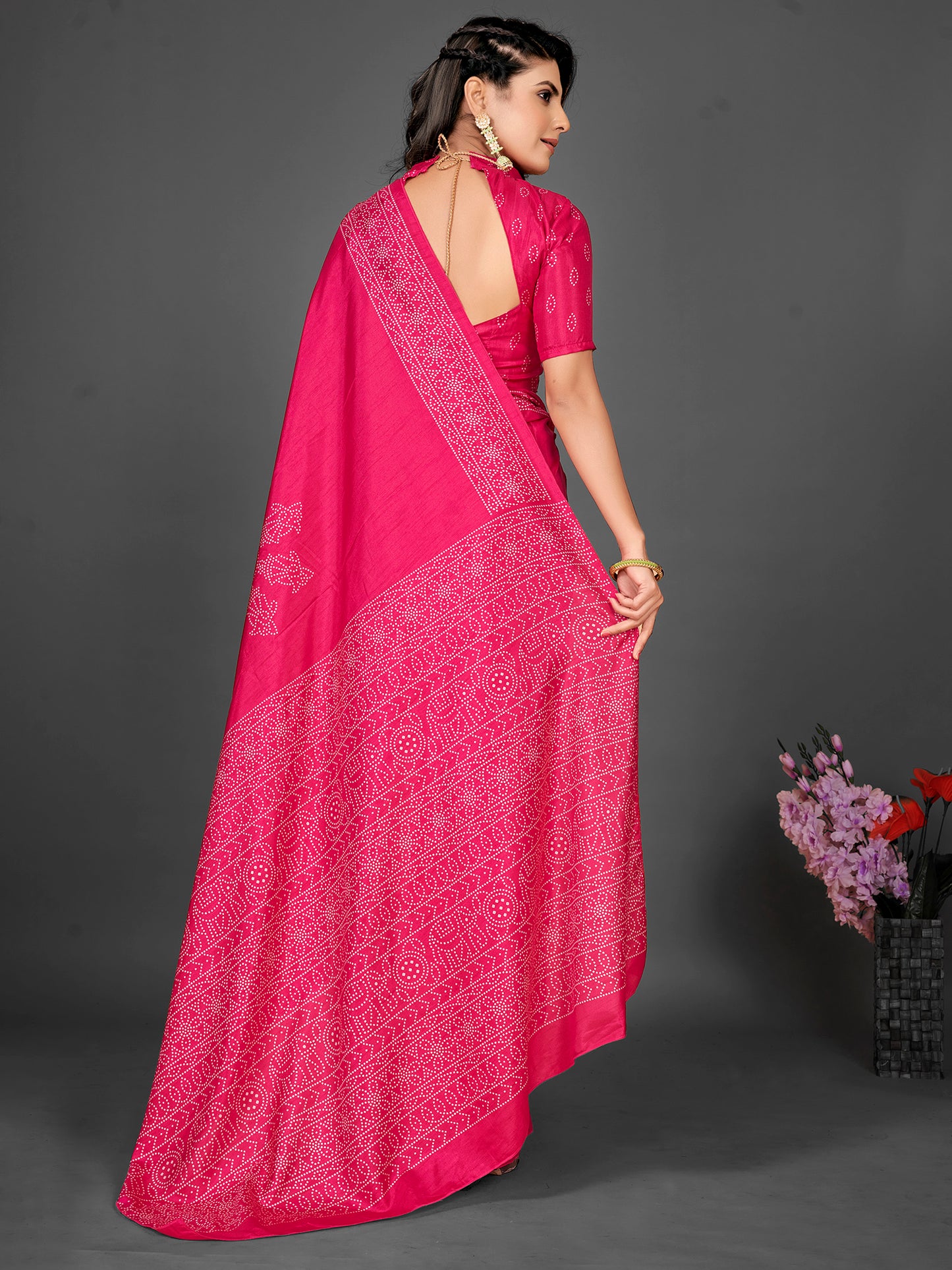 Women's Dola Silk Pink Printed Designer Saree With Blouse Piece