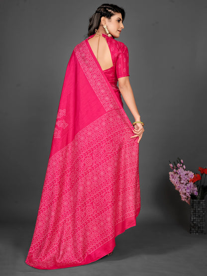 Women's Dola Silk Pink Printed Designer Saree With Blouse Piece