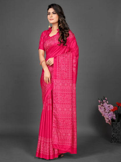 Women's Dola Silk Pink Printed Designer Saree With Blouse Piece