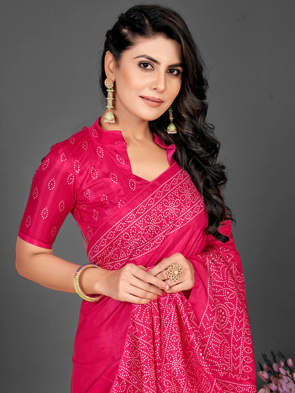 Women's Dola Silk Pink Printed Designer Saree With Blouse Piece