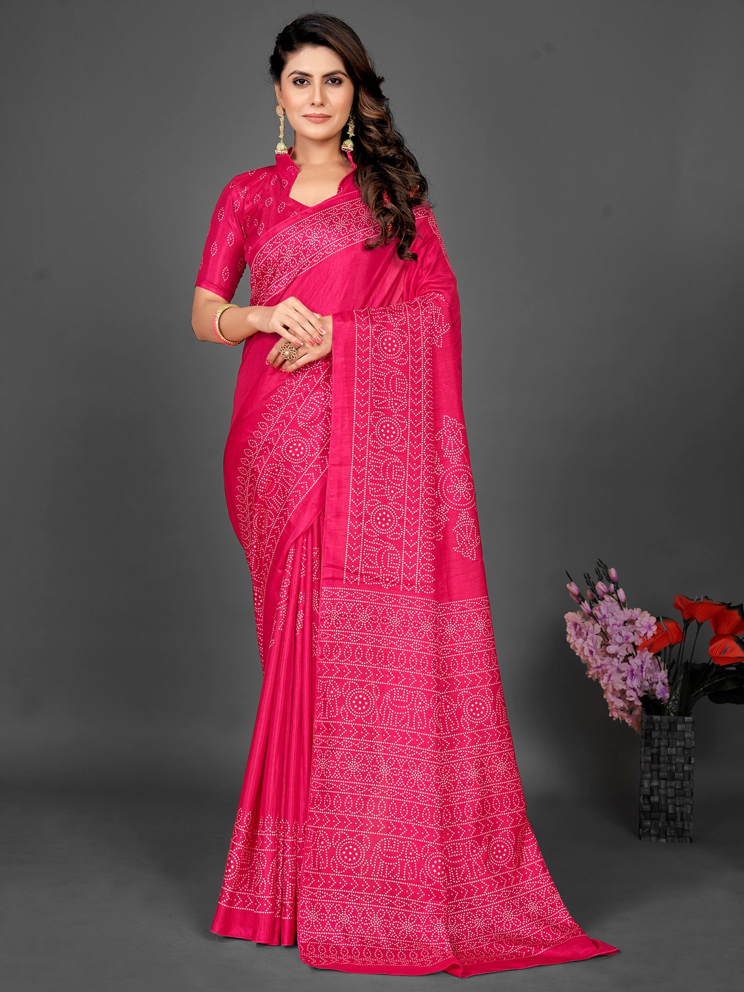 Women's Dola Silk Pink Printed Designer Saree With Blouse Piece