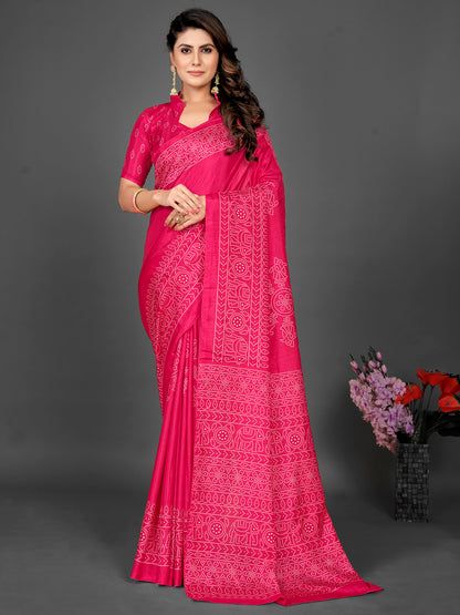 Women's Dola Silk Pink Printed Designer Saree With Blouse Piece