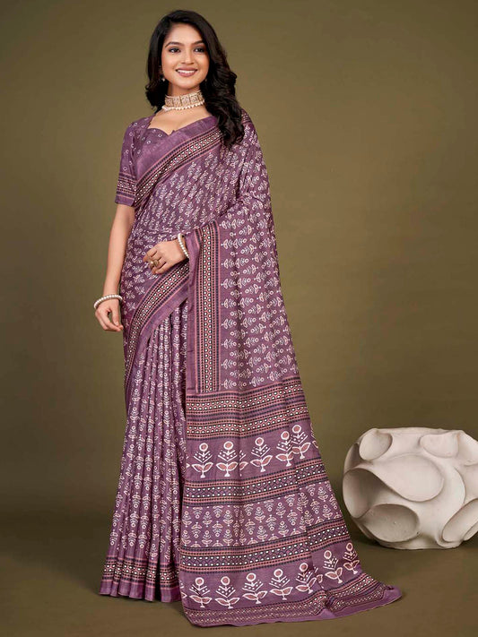 Women's Dola Silk Mauve Printed Designer Saree With Blouse Piece