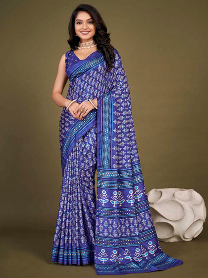 Women's Dola Silk Purple Printed Designer Saree With Blouse Piece