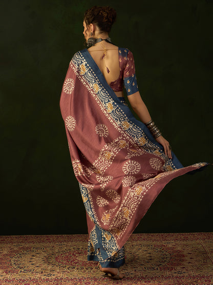 Women's Dola Silk Brown Printed Designer Saree With Blouse Piece