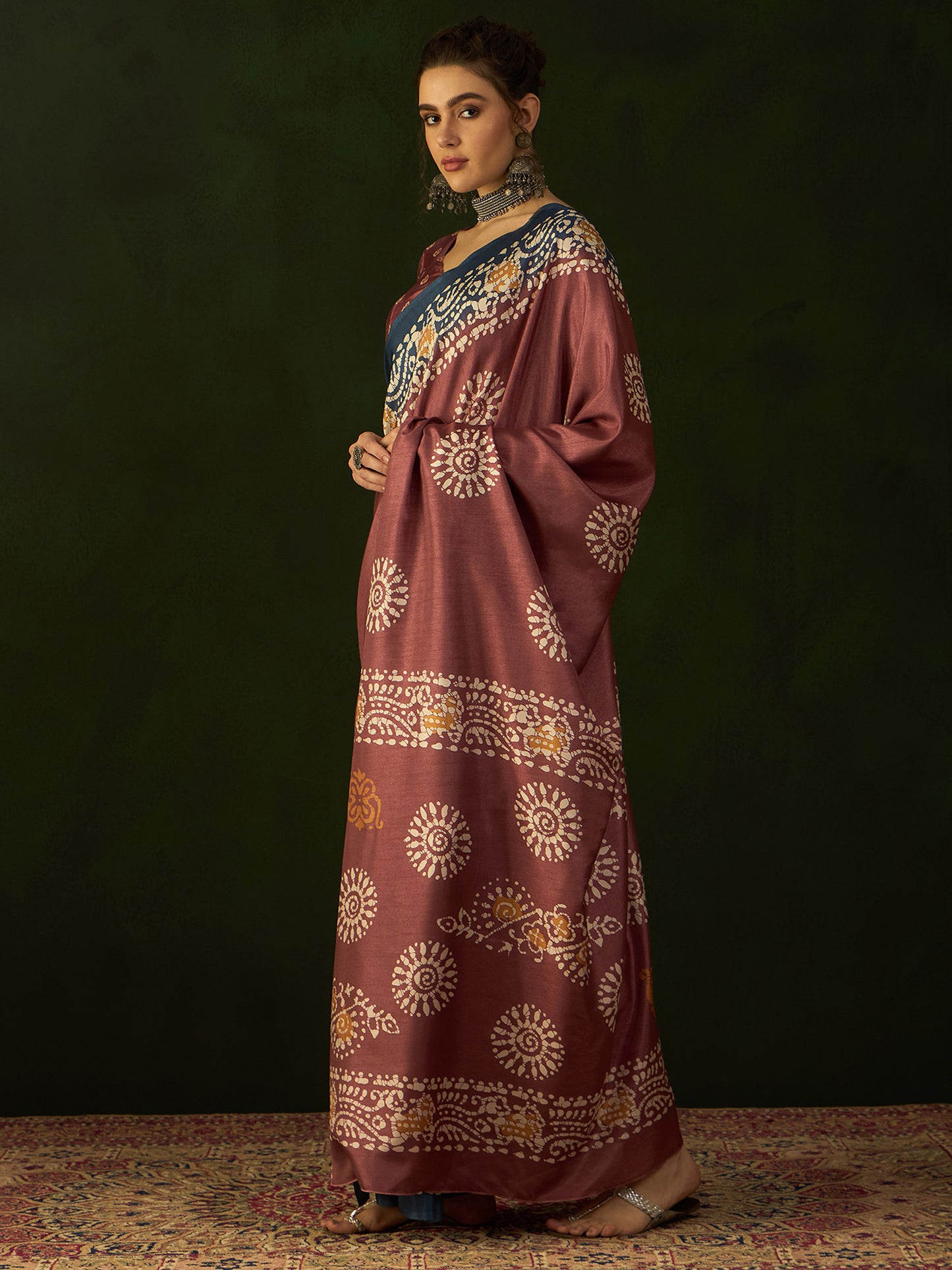 Women's Dola Silk Brown Printed Designer Saree With Blouse Piece