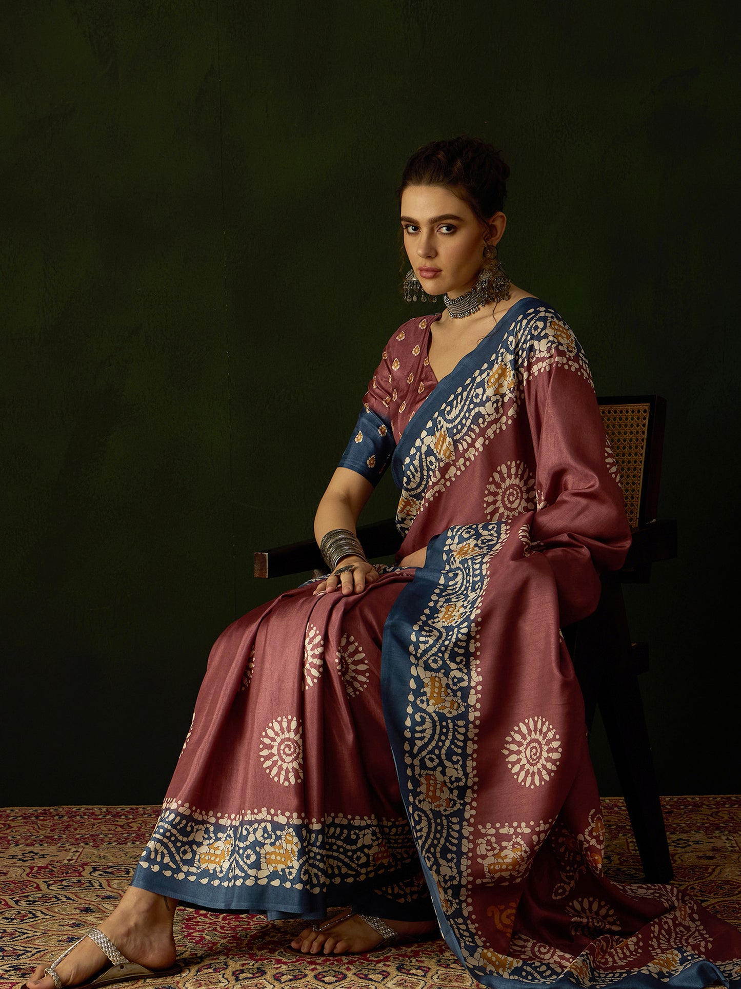 Women's Dola Silk Brown Printed Designer Saree With Blouse Piece