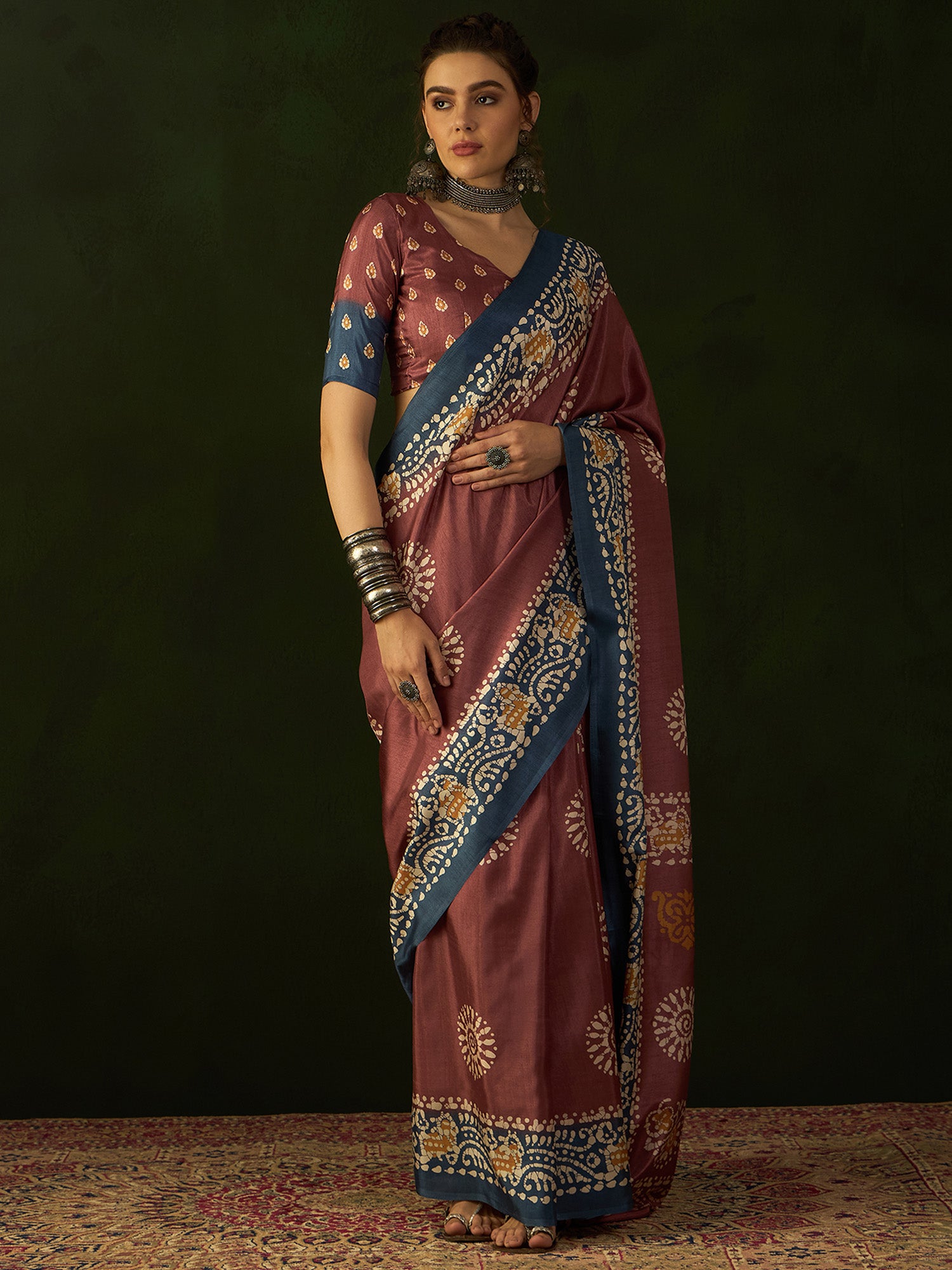 Women's Dola Silk Brown Printed Designer Saree With Blouse Piece