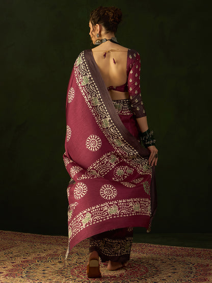 Women's Dola Silk Magenta Printed Designer Saree With Blouse Piece