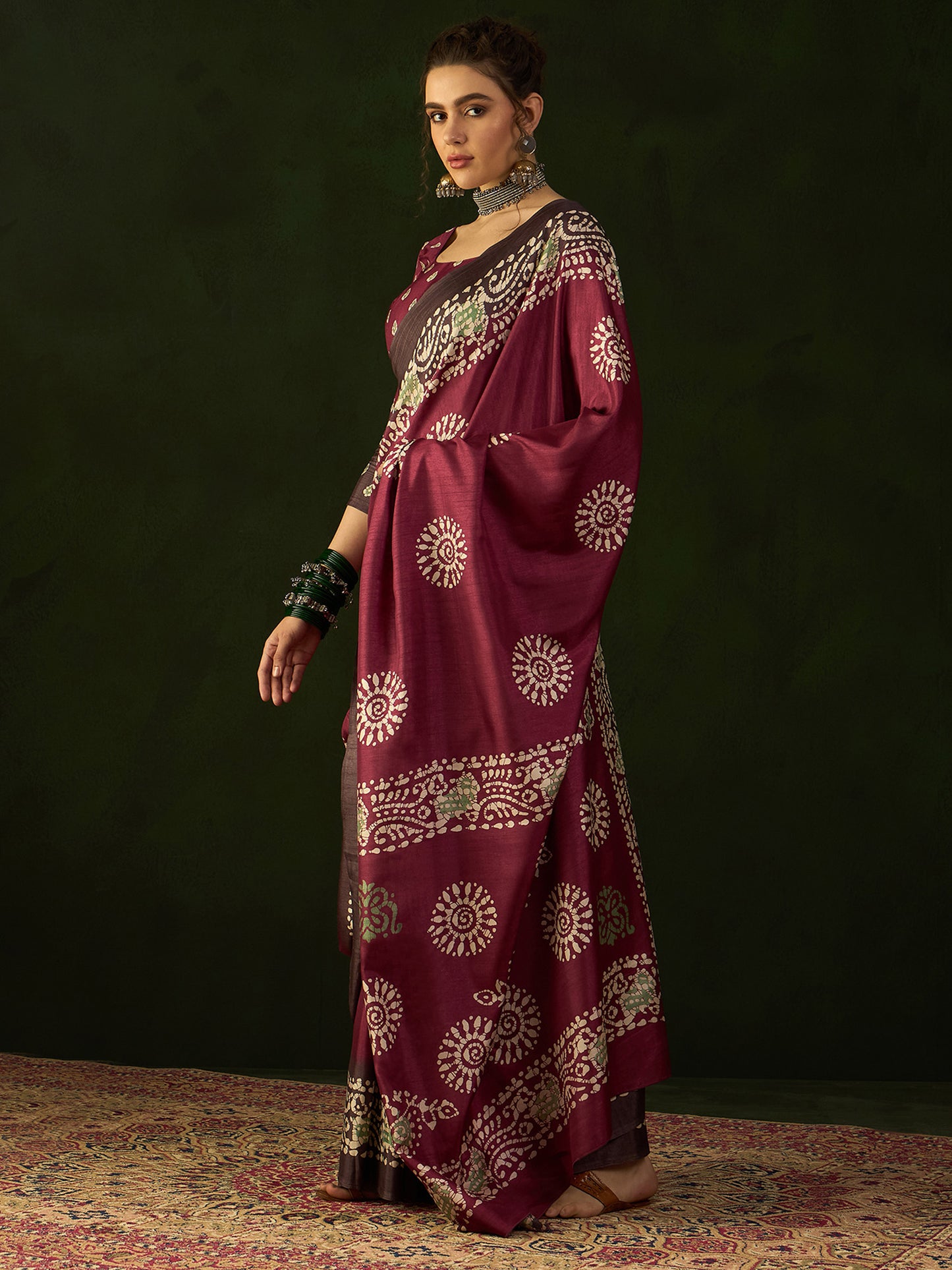 Women's Dola Silk Magenta Printed Designer Saree With Blouse Piece